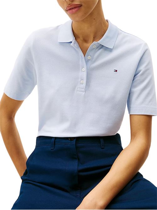 Polo donna celeste in cotone Tommy Hilfiger | WW0WW43225C1O
